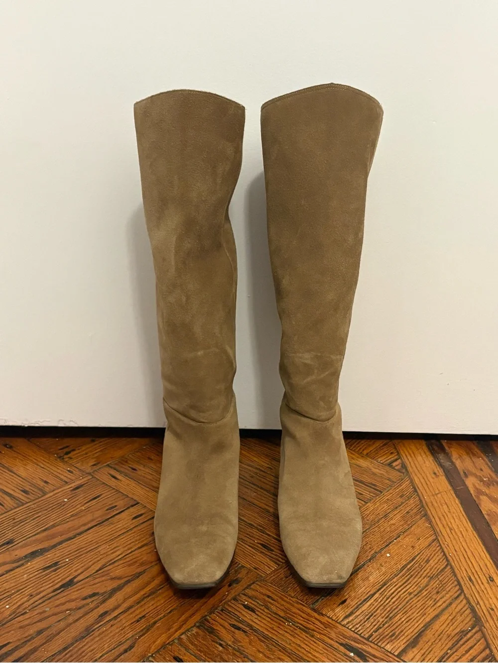 Mango Tall Suede Knee High Boots in sand